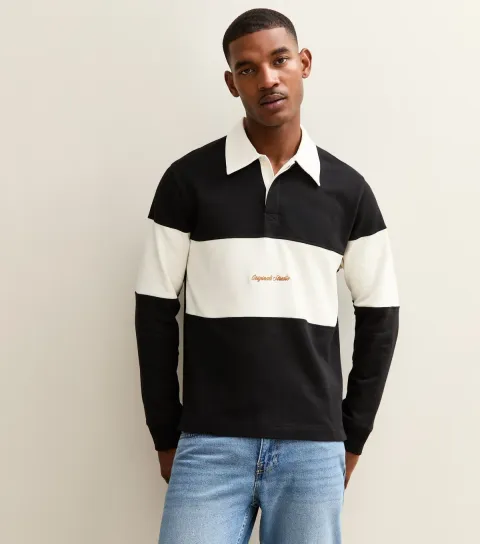 Black Stripe Long Sleeve Polo Top
