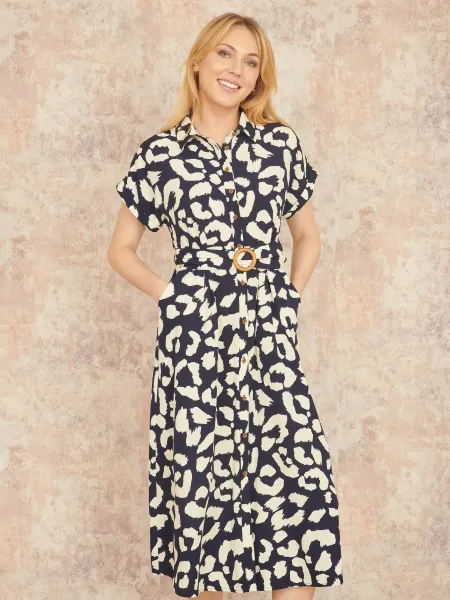 Yumi Belted Shirt Midi Dress