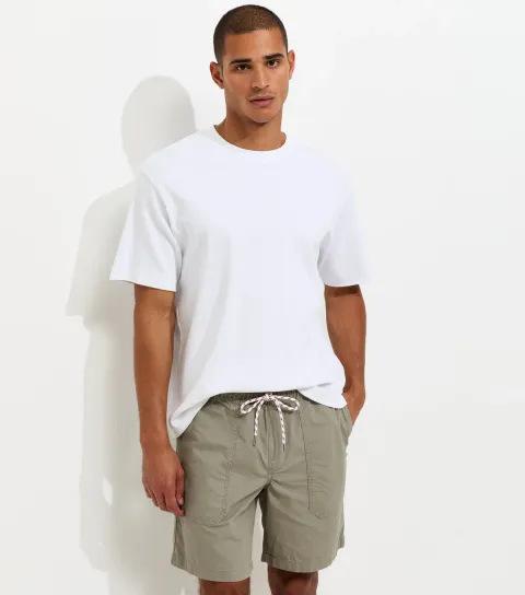 Light Khaki Relaxed Fit Cotton Jogger Shorts