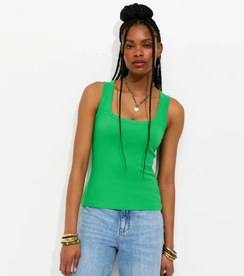 Bright Green Square Neck Vest Top