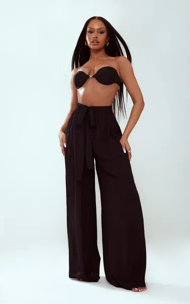 Black Linen Look Palazzo Beach Trouser