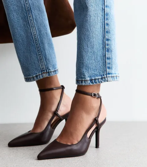 Dark Burgundy Faux Leather Cut Out Pointed Toe Slingback Pumps Vegan