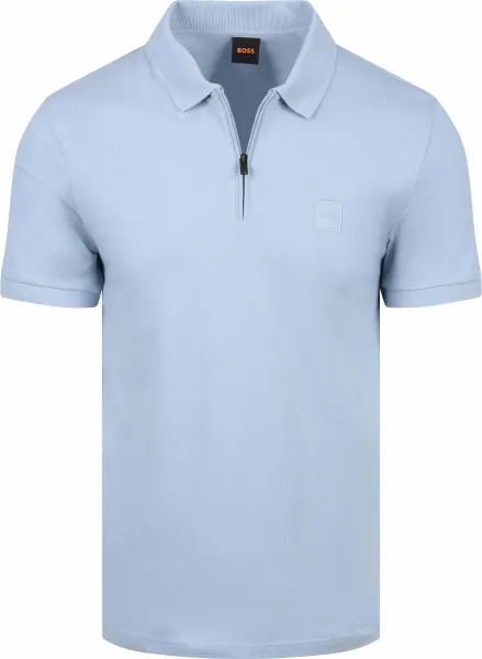BOSS Passerzip Half Zip Polo Shirt Light Light blue Blue maat L