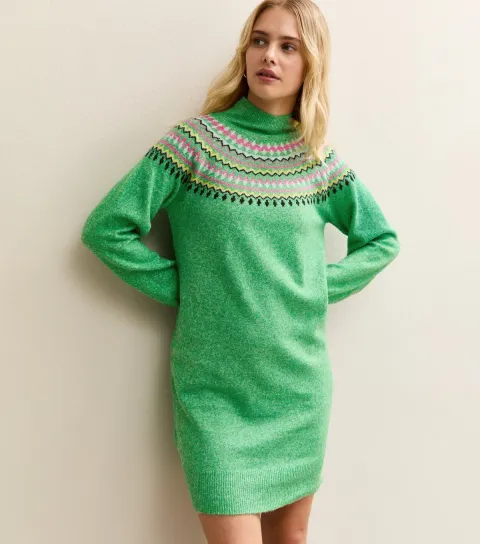 Green Fair Isle Jumper Dress