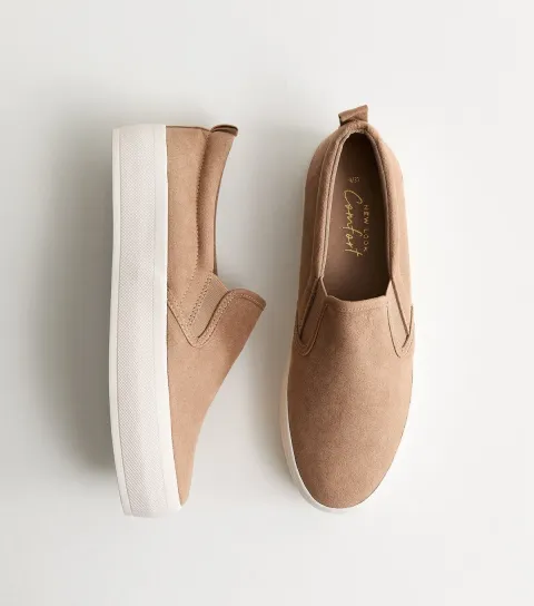 Light Brown Faux Suede Slip On Loafers Vegan