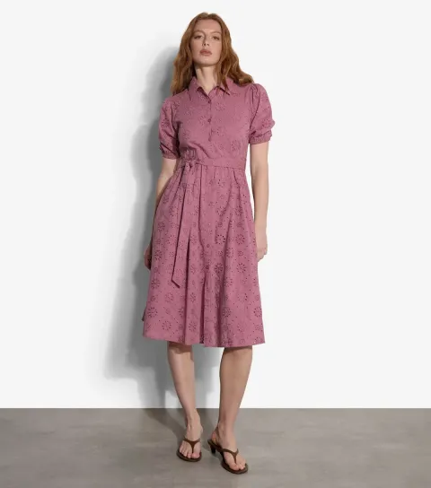 Light Burgundy Broderie Shirt Dress