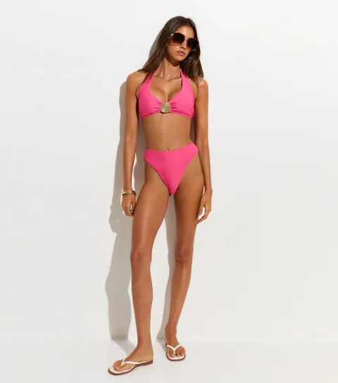Bright Pink High Leg Hipster Bikini Bottoms