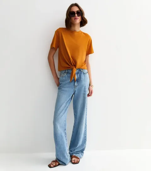 Orange Cotton Tie Front T-Shirt