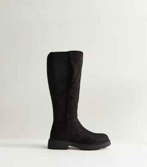 Black Faux Suede Knee High Boot Vegan