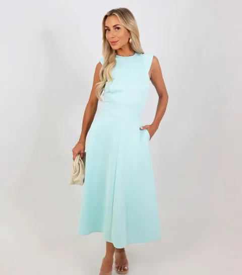 Mint Green Round Neck A-Line Midi Dress