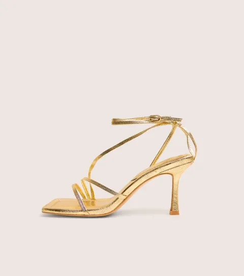Gold Clover Square Toe Stiletto Sandals