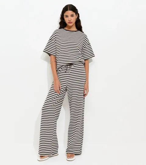 Brown Striped Wide Leg Trousers