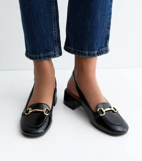 Black Faux Leather Slingback Loafers Vegan