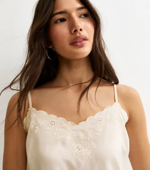 Cream Embroidered Strappy Cami Top