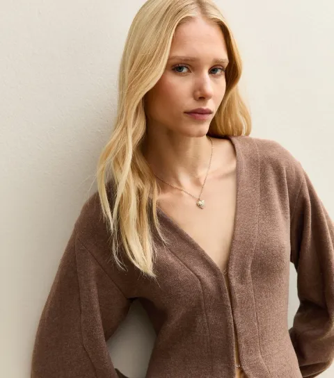 Brown Soft Touch V Neck Cardigan
