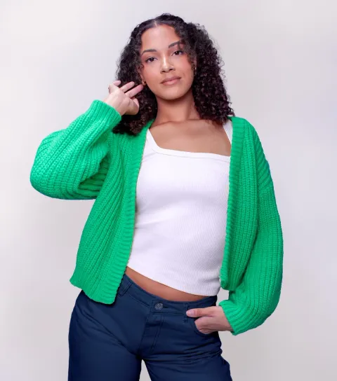 Bright Green Ribbed Knit Cardigan