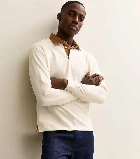 Off White Contrast Collar Polo Shirt