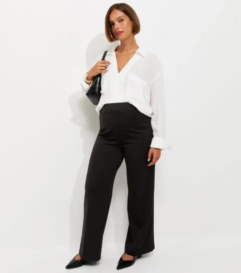 Maternity Black Jersey Wide Leg Trousers