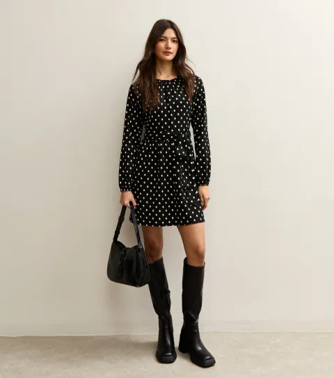 Black Crinkled Jersey Belted Mini Dress