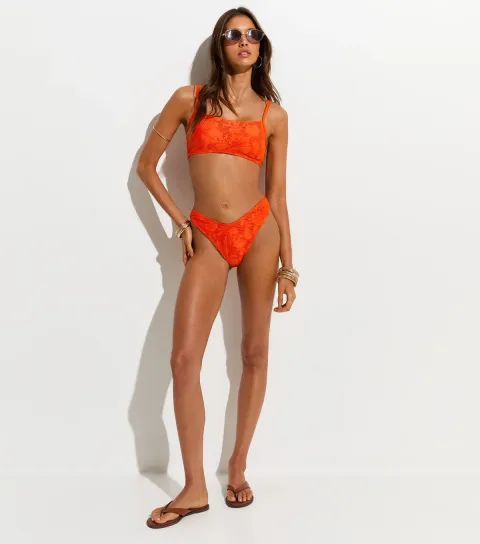 Orange Floral Crochet Bikini Bottoms