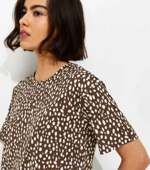 Brown Abstract Spot Print Easy T-Shirt