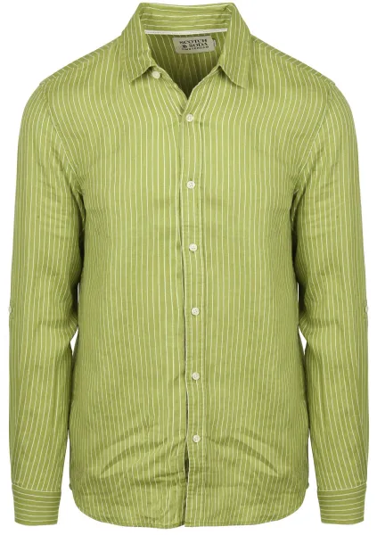 Scotch and Soda Linen Shirt Stripes Green maat L