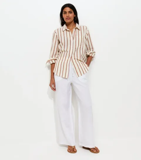 White Pure Linen Wide Leg Trousers