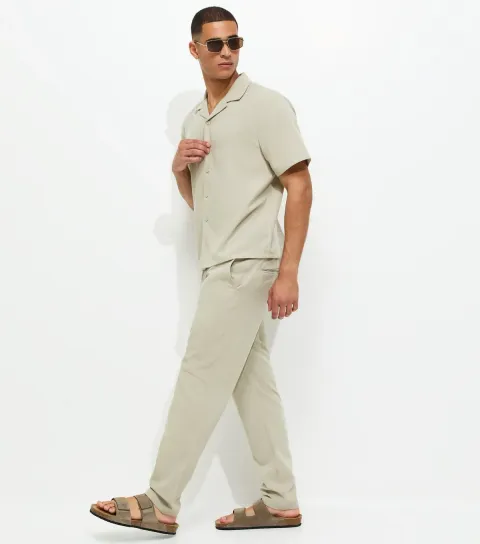 Mint Green Slim Linen Look Chino Trousers