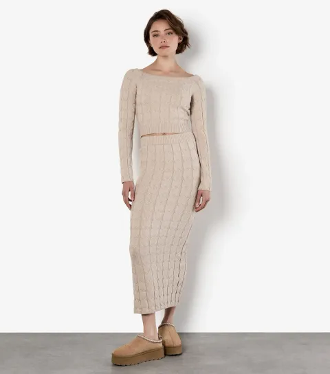 Stone Cable Knitted Maxi Skirt