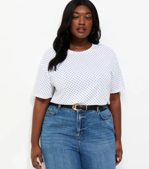 Plus Size White Polka Dot T-Shirt Curves