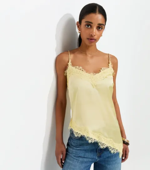 Yellow Asymmetric Lace Cami Top