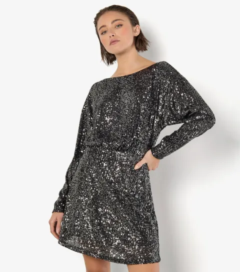Silver Flat Sequin Cowl Back Mini Dress