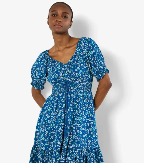 Blue Floral Print Mini Dress