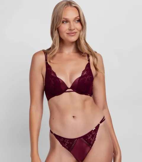 Bright Red Satin Lace Trimmed Thong