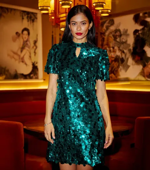 Dark Green Sequin Mini Dress