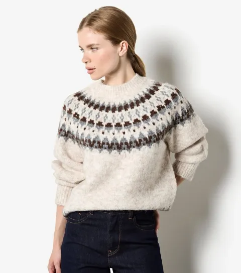 Stone Fairisle Pattern High Neck Jumper