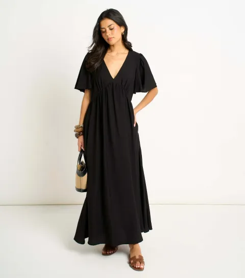 Black V Neck Skater Maxi Dress