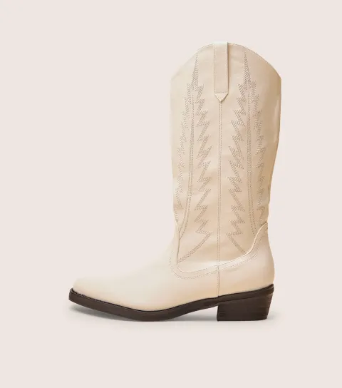 White Kobo Faux Leather Western Cowboy Boots