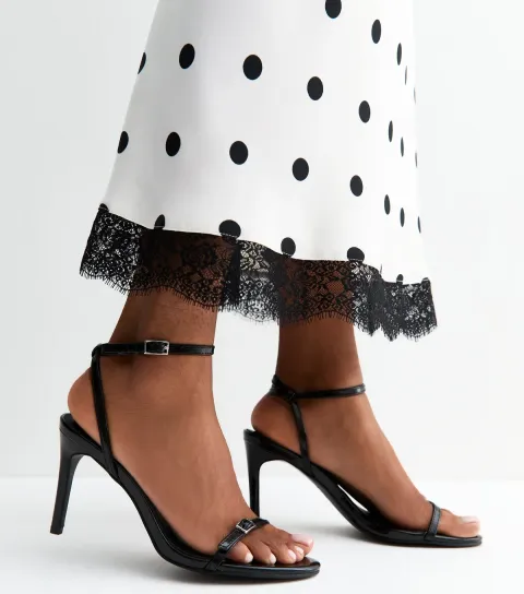 Black Faux Leather Buckle Strap Stiletto Sandals Vegan