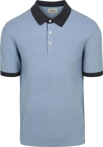 Scotch And Soda Knitted Polo Shirt Structure Blue maat L