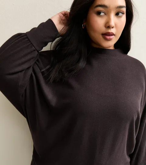 Plus Size Dark Purple High Neck Batwing Jumper Curves