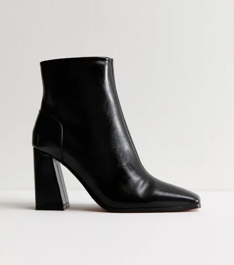 Black Faux Leather Square Toe Ankle Boots Vegan