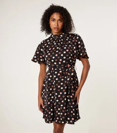 Black Polka dot High Neck Mini Dress