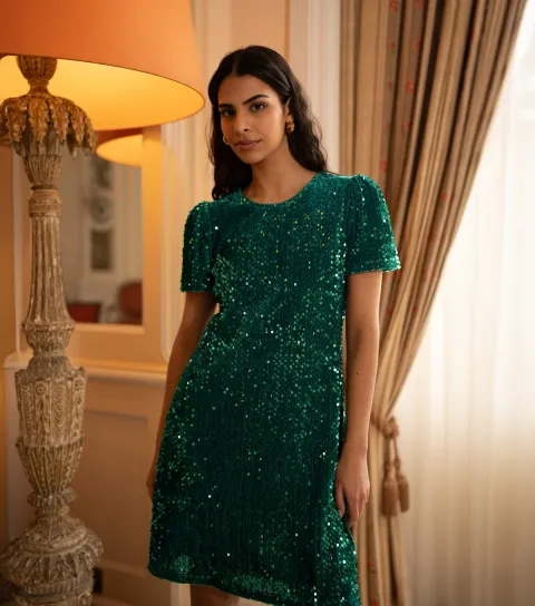Green Sequin Shift Dress