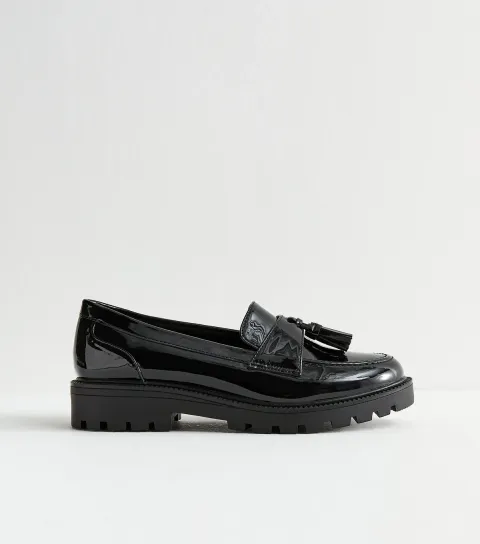 Black Patent Chunky Loafers Vegan