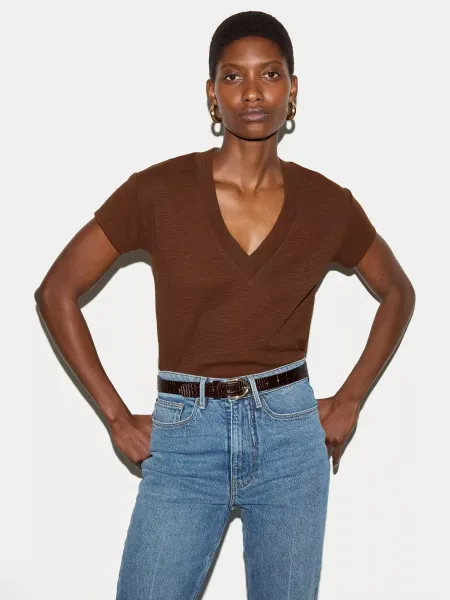 Jigsaw Pure Cotton Slim Fit Short Sleeve T-Shirt, Brown