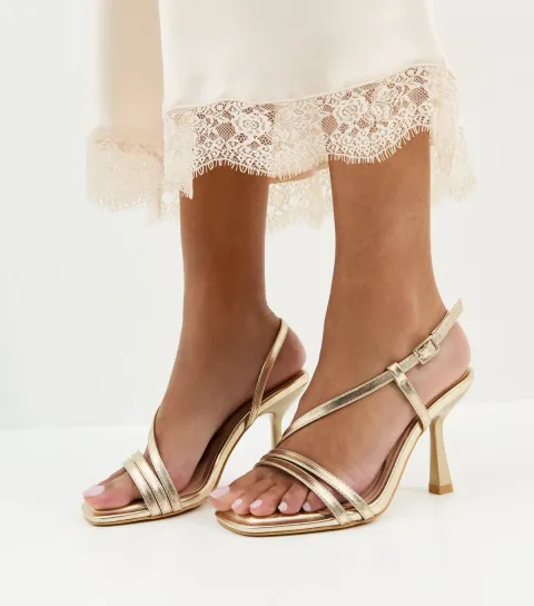Extra Wide Fit Gold Multi Strap Twist Stiletto Sandals Vegan