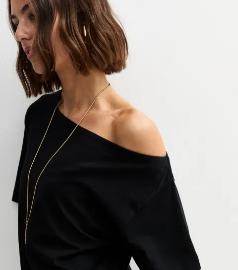 Black Cotton Off The Shoulder T-Shirt