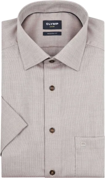 Olymp Luxor Short Sleeve Shirt Structure Taupe Brown size 39