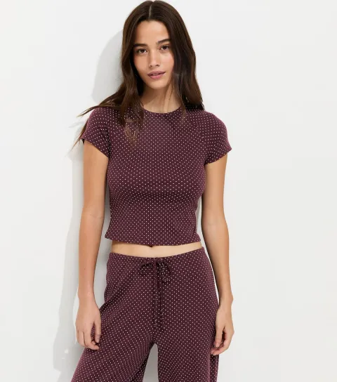 Burgundy Polka Dot Baby Tee T-Shirt